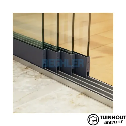 Glazen schuifwanden antraciet 4-rail tot 3860 mm breed 4 x 980 mm glas