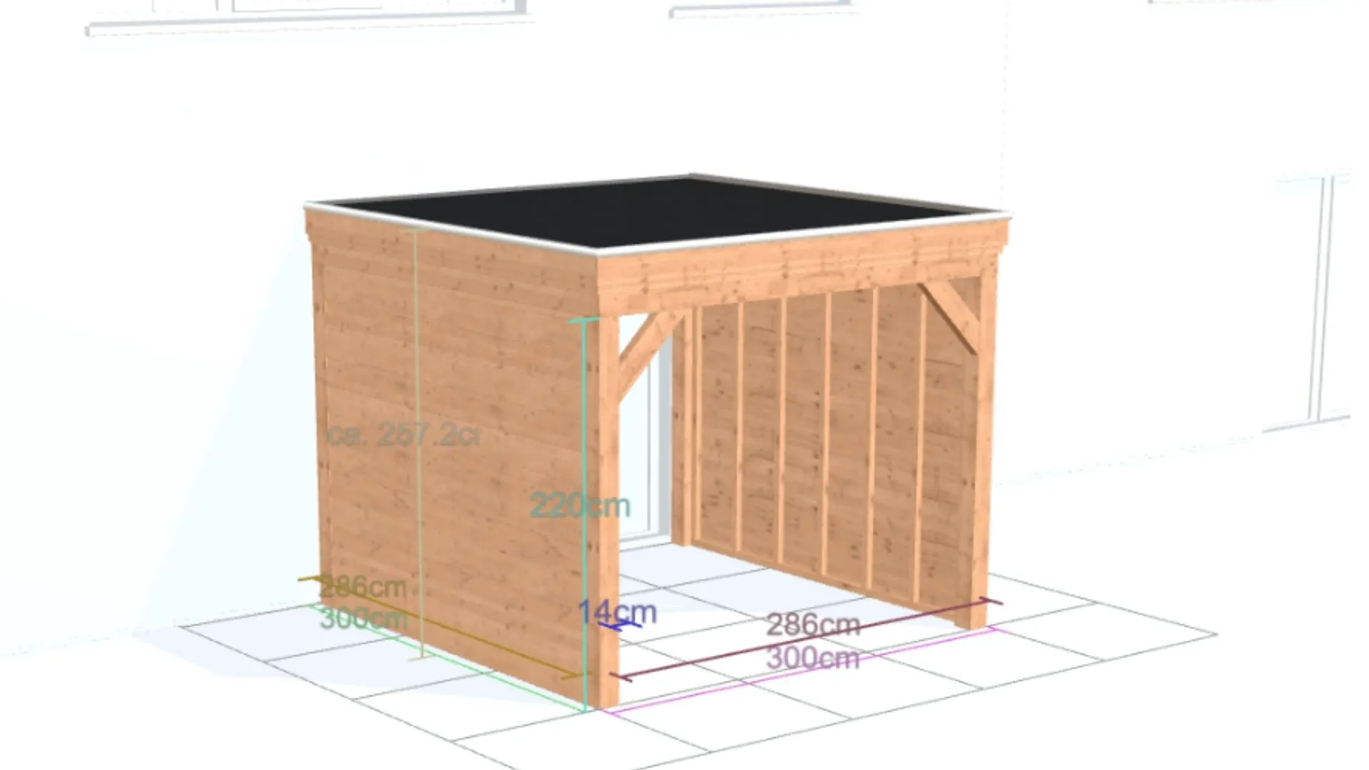 Douglas aanbouwveranda - Comfort zonder overstek, met zijwanden geschaafd