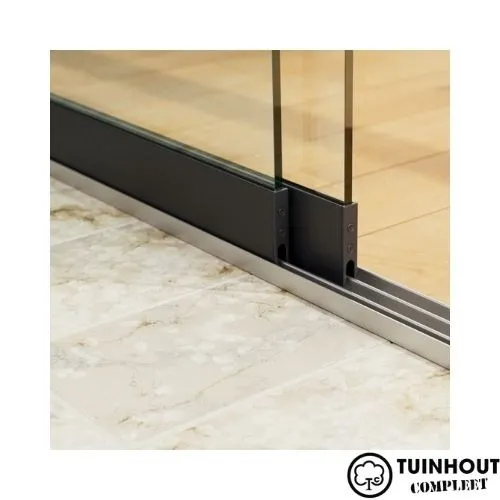 Glazen schuifwanden zwart 3-rail tot 1940 mm breed 2 x 980 mm glas