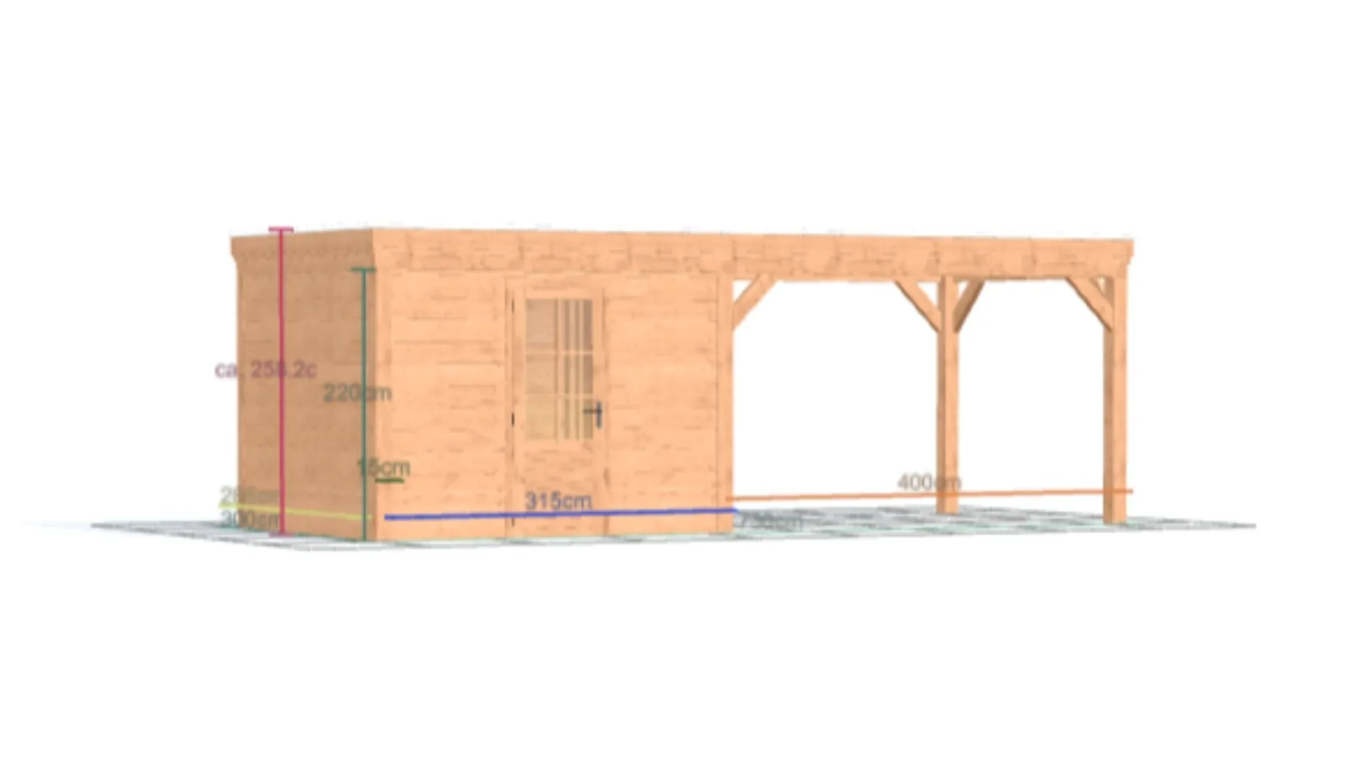Douglas overkapping met plat dak - Comfort zonder overstek, met berging