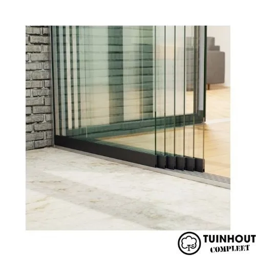 Glazen schuifwanden zwart 6-rail tot 5300 mm breed 6 x 900 mm glas