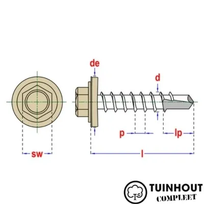 Zelfborende schroef 4,8 x 35 mm antraciet met EPDM sluitring per doos
