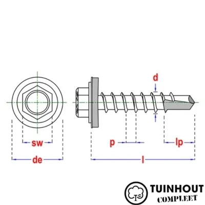 Zelfborende schroef 4,8 x 19 mm verzinkt met EPDM sluitring per doos
