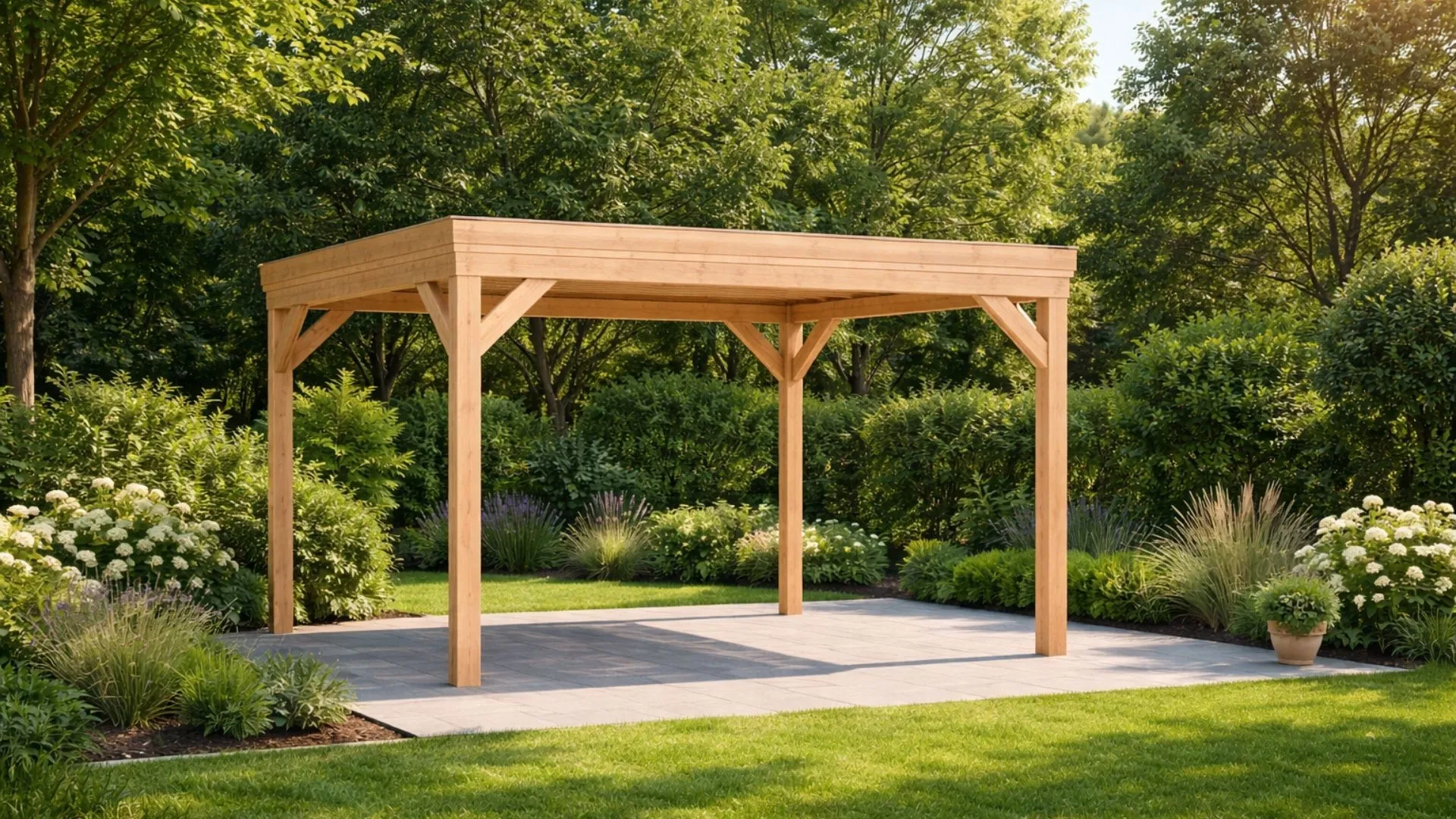 Douglas overkapping met plat dak - Comfort zonder overstek geschaafd