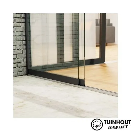 Glazen schuifwanden zwart 3-rail tot 2000 mm breed 2 x 1030 mm glas