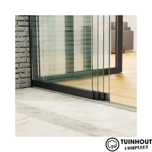 Glazen schuifwanden zwart 4-rail tot 3540 mm breed 4 x 900 mm glas