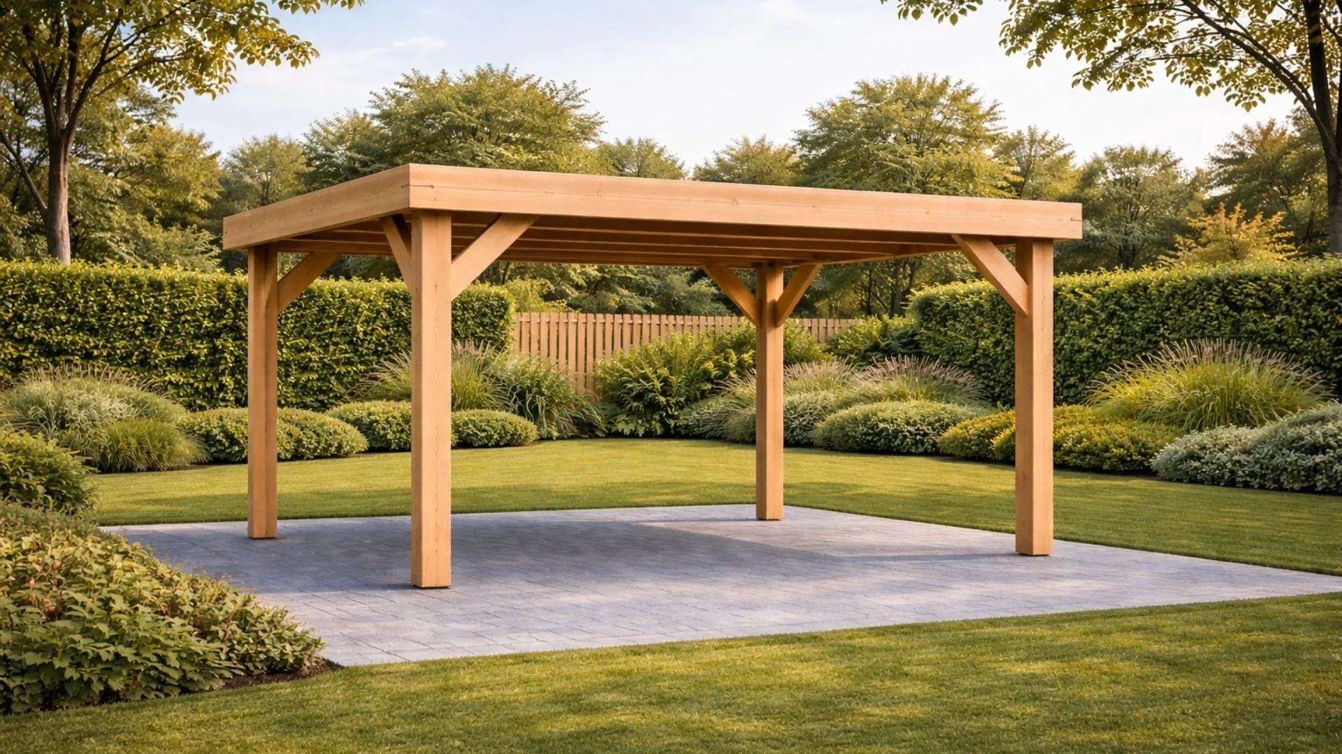 Douglas overkapping met plat dak - Robuust zonder overstek geschaafd