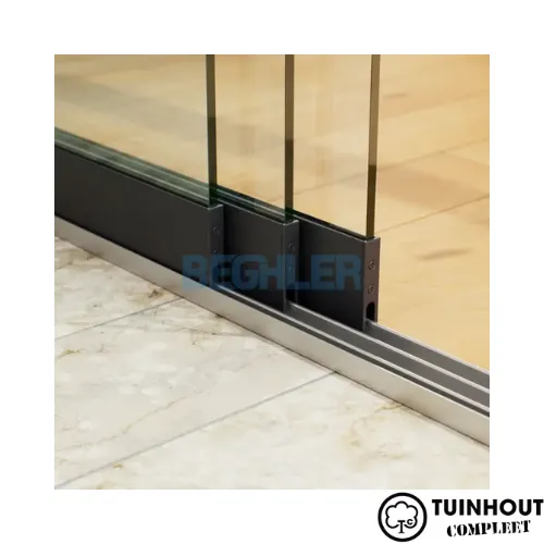 Glazen schuifwanden zwart 3-rail tot 3000 mm breed 3 x 1030 mm glas