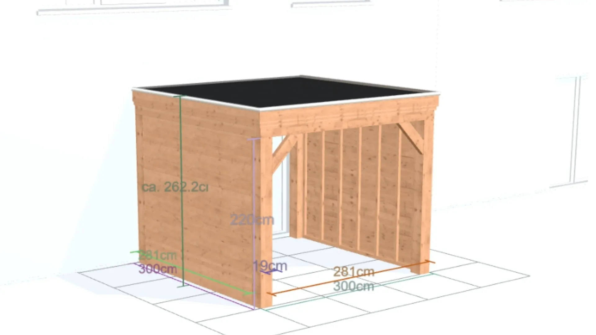 Douglas aanbouw veranda - Robuust zonder overstek, met zijwanden geschaafd