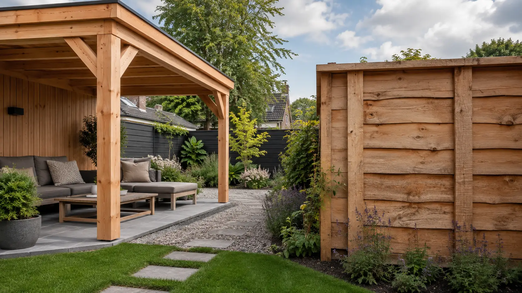 Overkapping in tuin met moderne look
