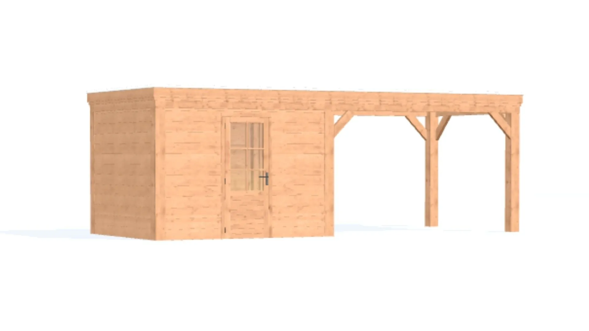 Douglas overkapping met plat dak - Robuust zonder overstek, met berging geschaafd