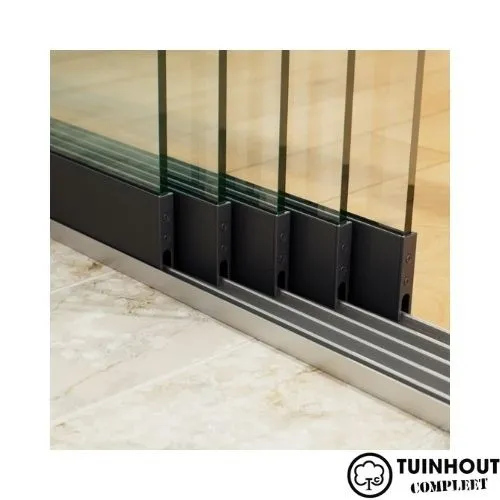 Glazen schuifwanden zwart 5-rail tot 5000 mm breed 5 x 1030 mm glas