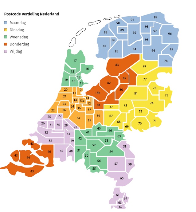 Bezorging nederland postcode verdeling